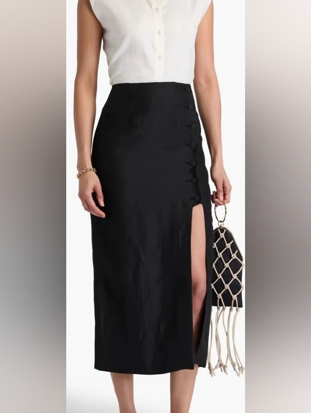 Sandro Black Maxi Skirt with Side Buttons and Slit Size FR 38 (US 4) NWT